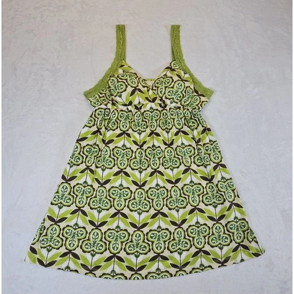 Vintage Y2K Womens Medium Baby Doll Lace Tank Top Green Floral 90s Bella Swan - Picture 1 of 10